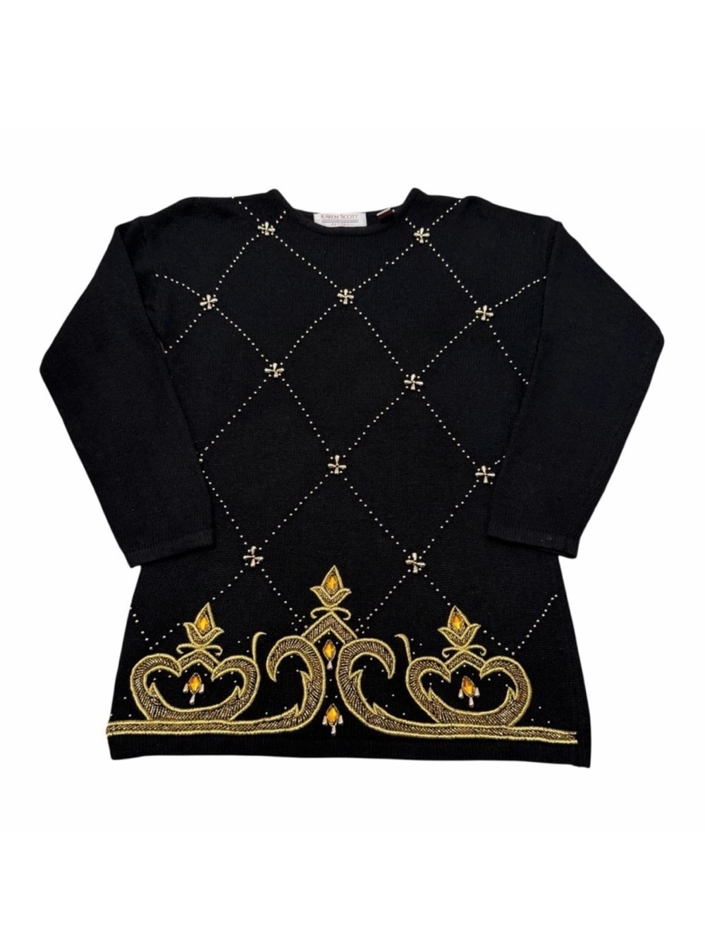 Vintage 90’s Silk Blend Beaded Sweater Women’s Medium Petite Regency Angora Cozy